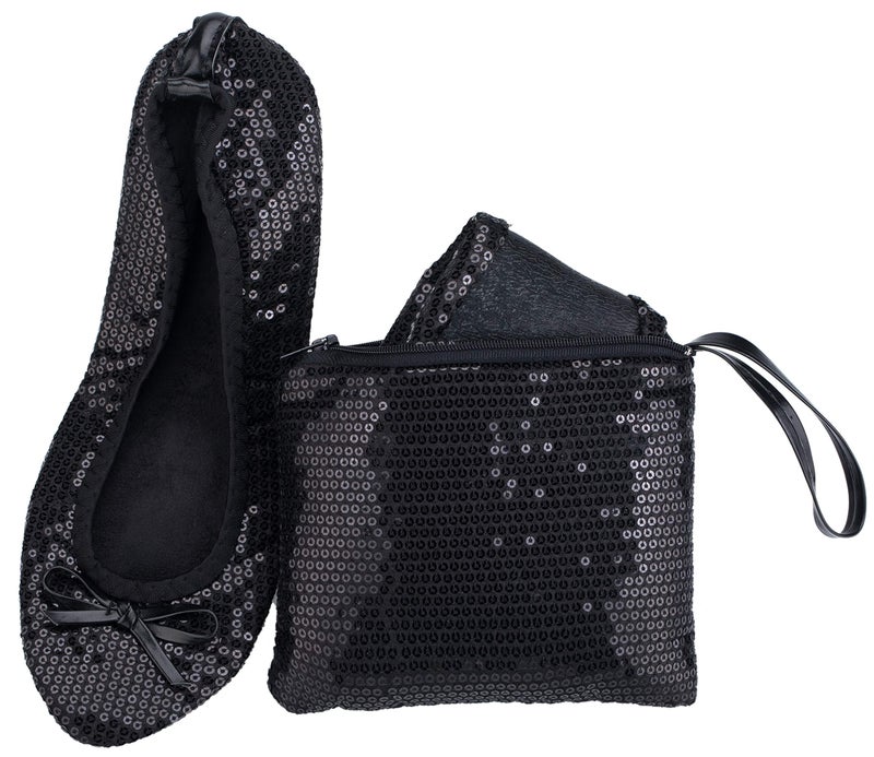Rolly Flats Women's Foldable Flats â€“ Portable Ballet Slippers Shoes for Travel, Wedding â€“ Fits in Purse (M, Black Sequin) - Image 1